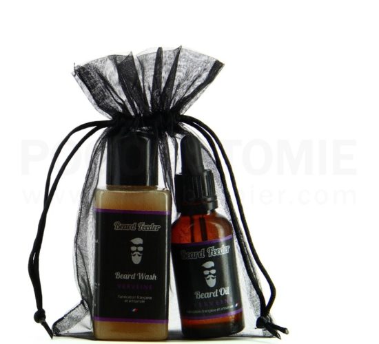 Pack soin barbe "Verveine" de chez Beard Feeder, fabriqué en France.